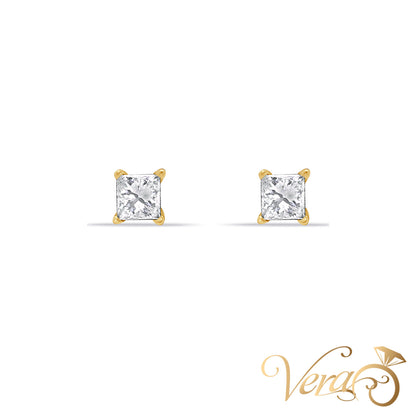 14K Yellow Gold Stud Earrings with Natural Diamonds, 4mm, 0.20ct