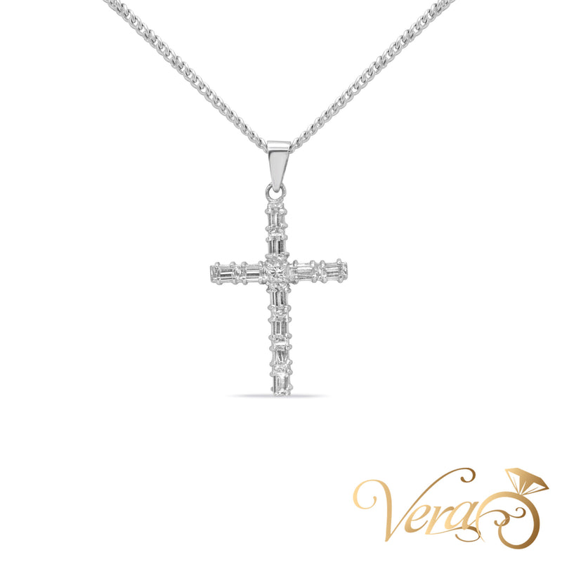 18K White Gold Crucifix Pendant with CZ – 35mm