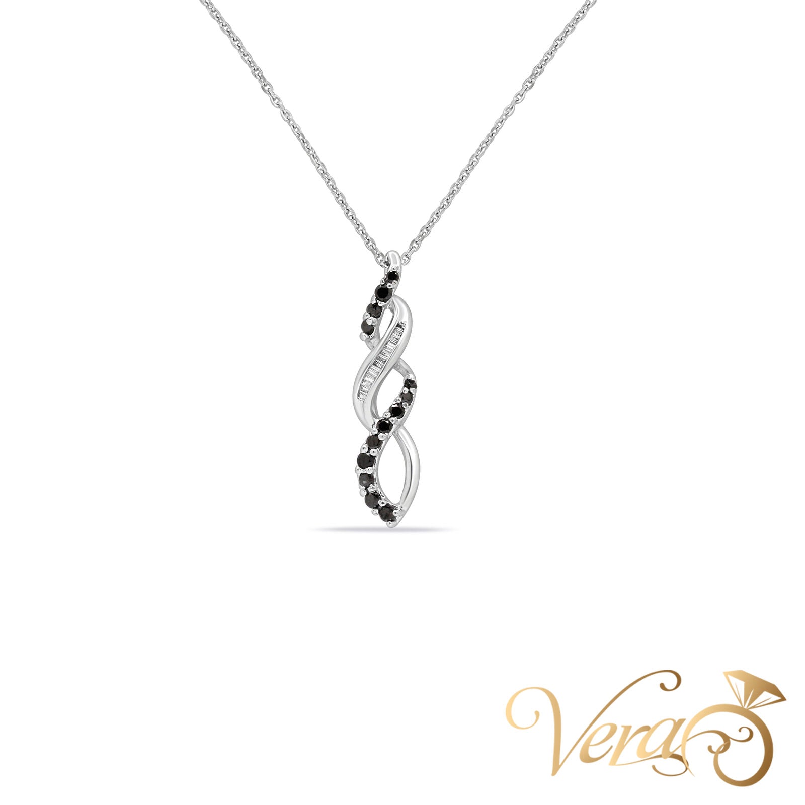 10K White Gold Diamond Pendant with 0.30ct Black & White Diamonds  28mm - Vera Jewelry in Miami