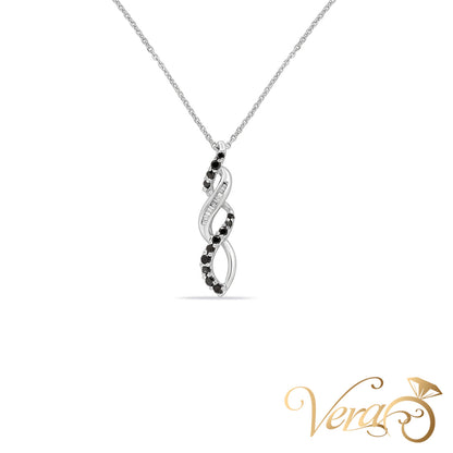 10K White Gold Diamond Pendant with 0.30ct Black & White Diamonds – 28mm