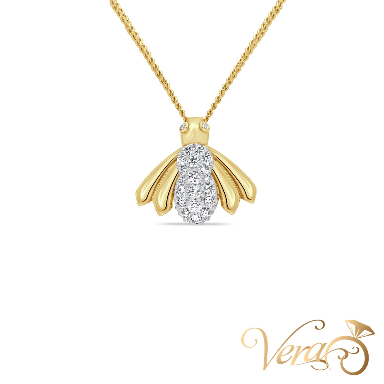 14K Yellow Gold Moth Pendant with 0.80 ct Natural Diamond  20mm, 6.68g - Vera Jewelry in Miami