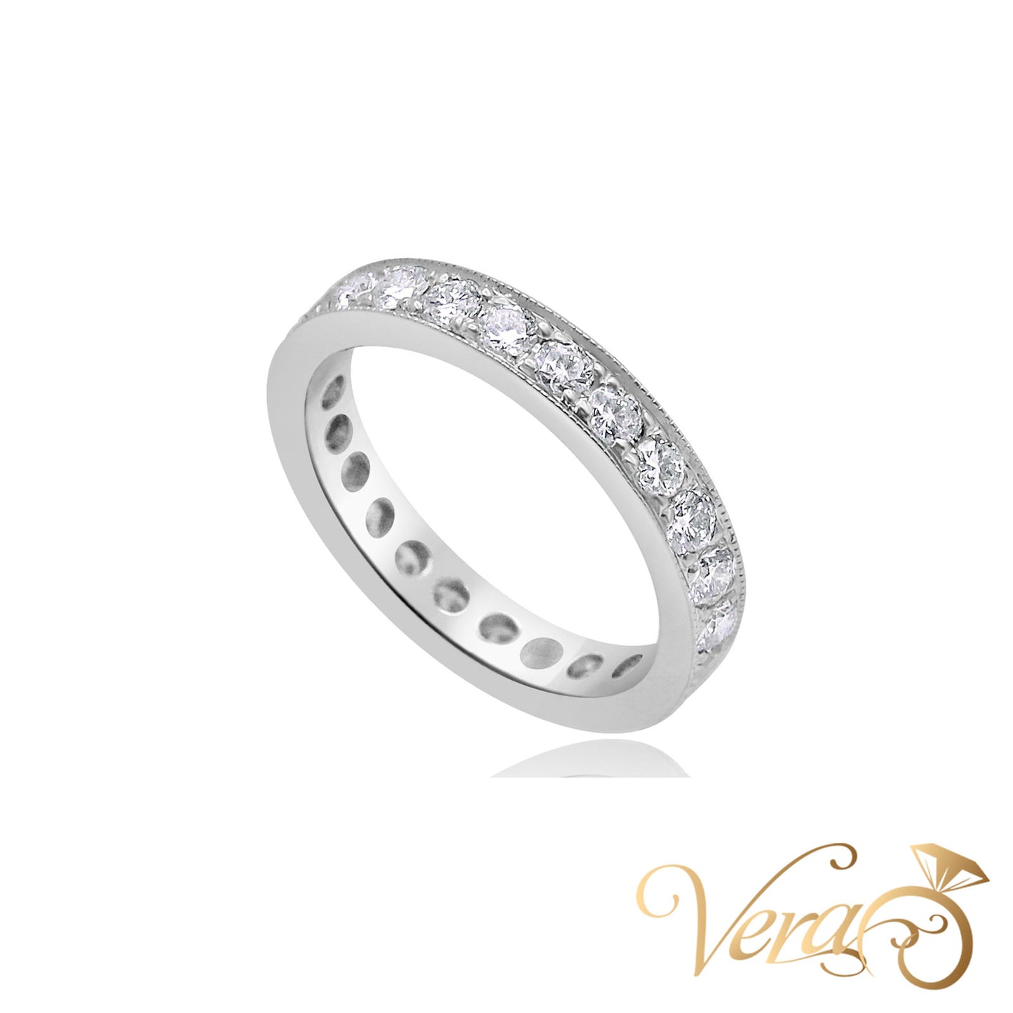 14K White Gold Diamond Band Ring with 1.50 ct Natural Diamonds, Size 7.5, 3.5g