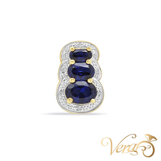 10K Yellow Gold Sapphire Pendant with Diamond – 16mm