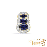 10K Yellow Gold Sapphire Pendant with Diamond – 16mm