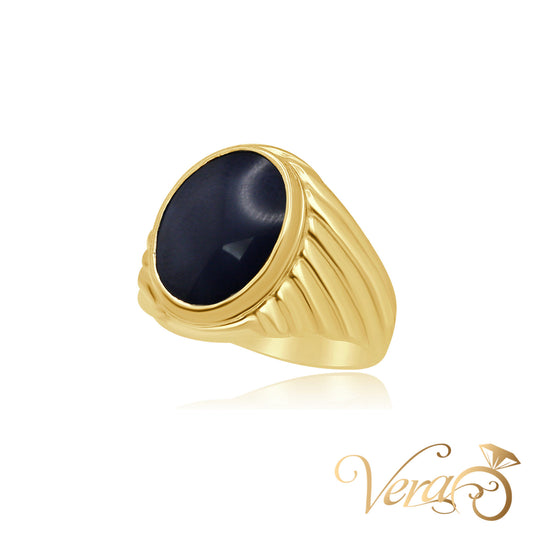14K Yellow Gold Men’s Ring with Oval Star Sapphire, Size 10, 9.9g - Vera Jewelry in Miami