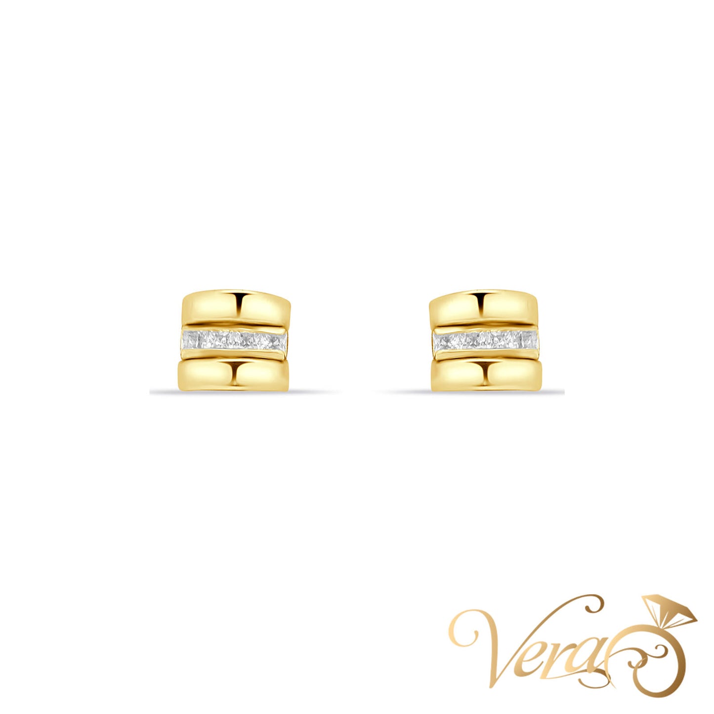 14K Yellow Gold Stud Earrings with CZ, 6mm - Vera Jewelry in Miami