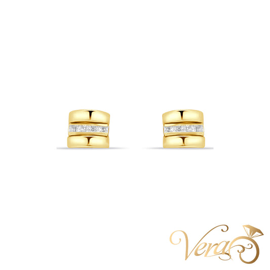 14K Yellow Gold Stud Earrings with CZ, 6mm - Vera Jewelry in Miami