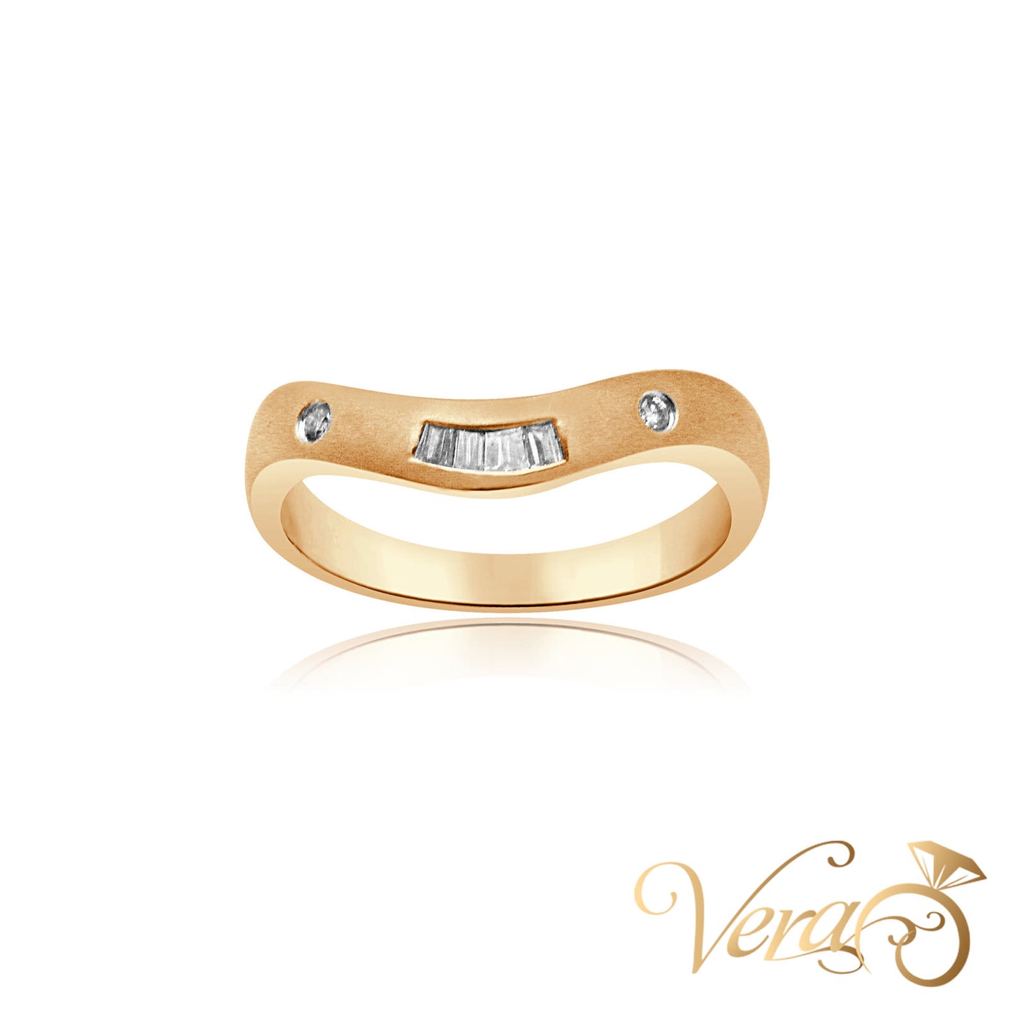 14K Rose Gold Band Ring with 0.06 ct Natural Diamond, Size 7, 2.1g