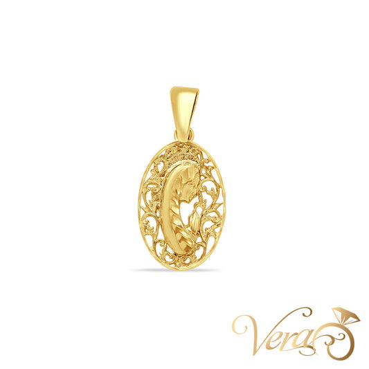 14K Yellow Gold Virgin Mary Oval Pendant – 31mm