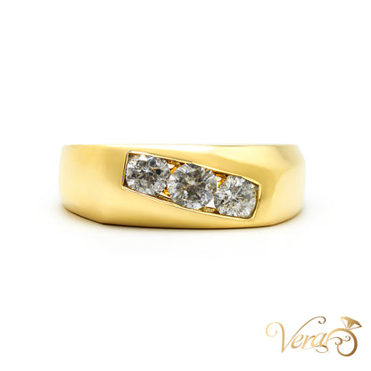10K Yellow Gold Square Rolo Ring with 1.40 ct Natural Diamonds, Size 12, 8.8g