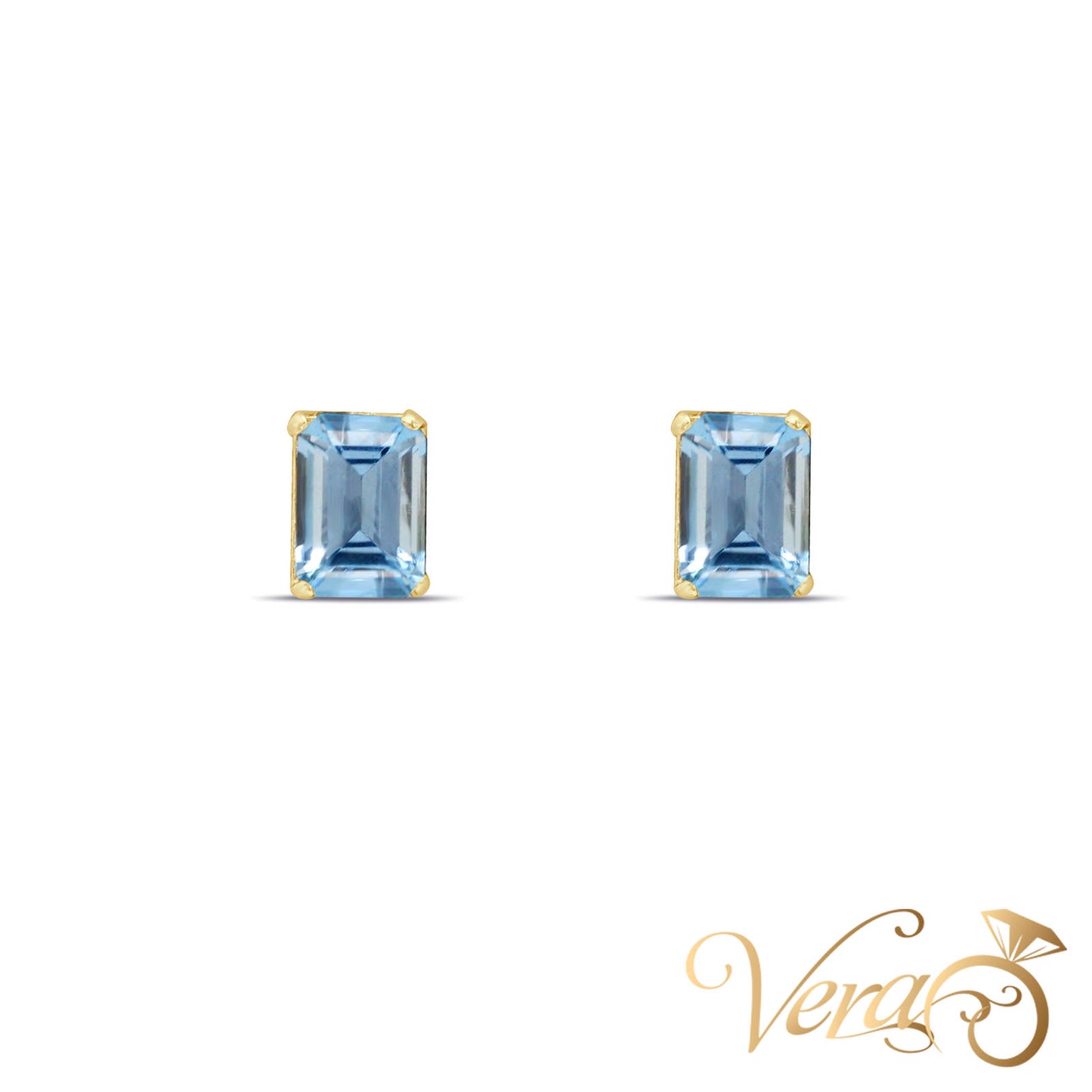 14K Yellow Gold Stud Topaz Earrings, 7mm, 1.1g
