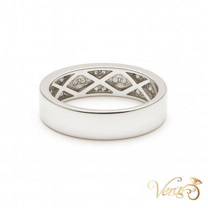 14K White Gold Pave Diamond Band Ring with 1.50 ct Natural Diamonds, Size 8, 5.38g - Vera Jewelry in Miami