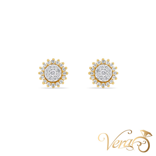 10K Yellow Gold Floral Stud Earrings with Natural Diamonds, 11mm, 3.7g - Vera Jewelry in Miami