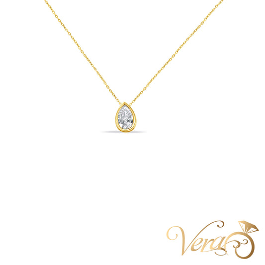 14K Yellow Gold Teardrop Pendant Necklace with CZ – 16.5", 0.78g