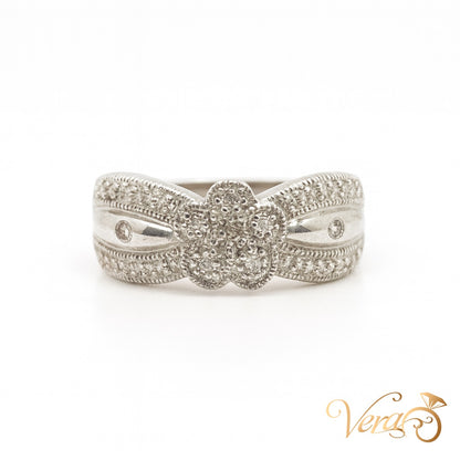 14K White Gold Floral Rolo Band Ring with 0.35 ct Natural Diamonds, Size 6.5, 4.27g