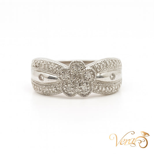 14K White Gold Floral Rolo Band Ring with 0.35 ct Natural Diamonds, Size 6.5, 4.27g