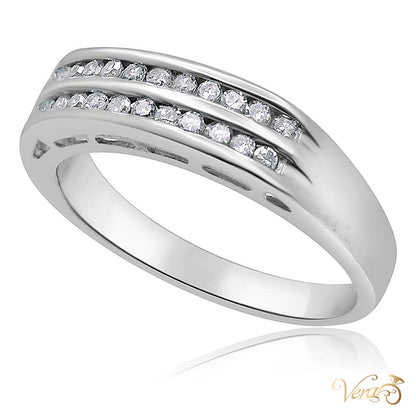 14K White Gold Band Ring 0.20 ct Natural Diamonds, Size 7, 3.6g - alternate view