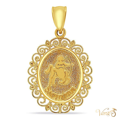 14K Yellow Gold Sagittarius Medal Pendant - alternate view