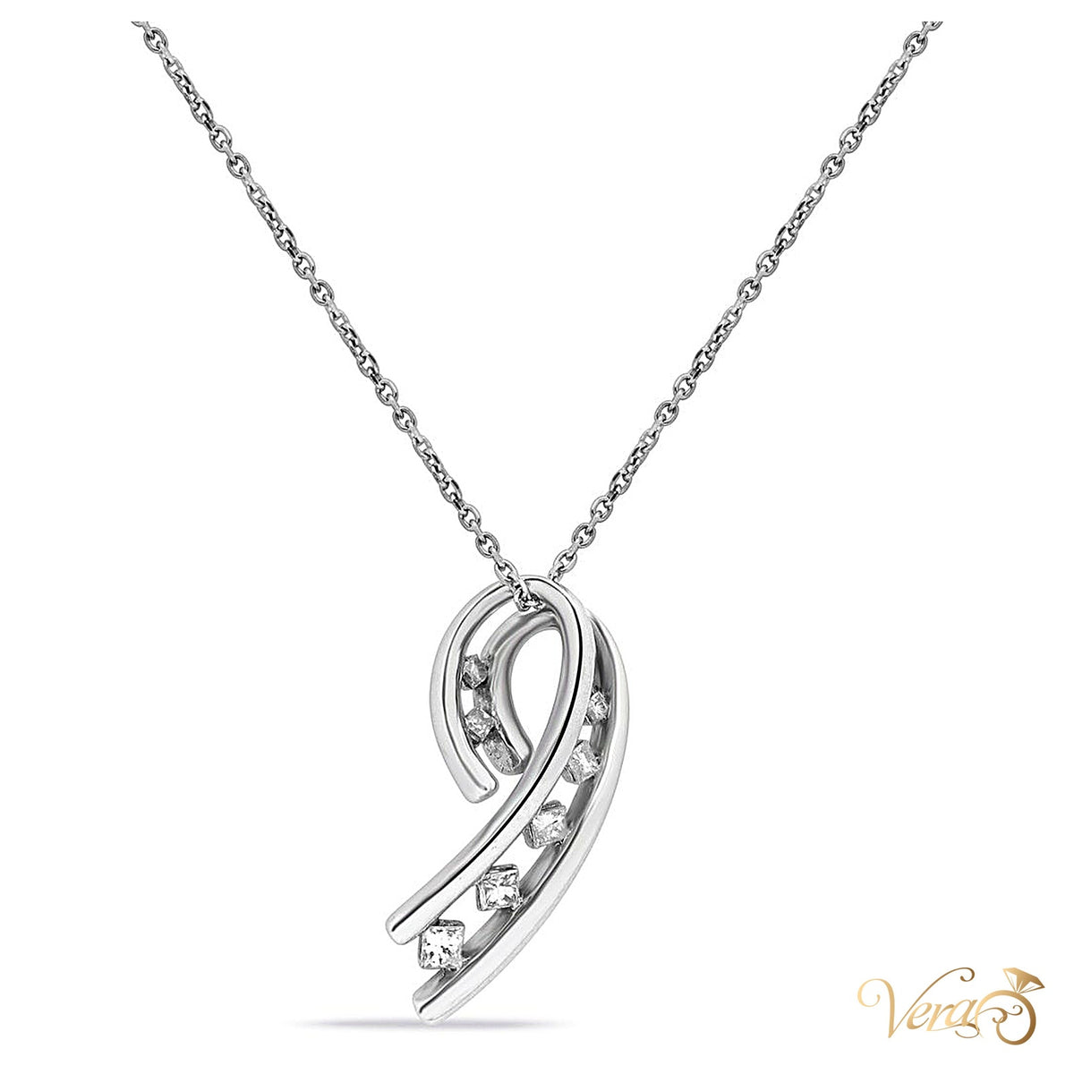 18K White Gold Diamond Pendant with 14K White Gold Chain – 0.20ct – 16" - alternate view