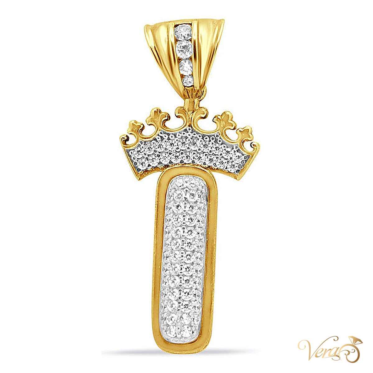 10K Yellow Gold Crowned Letter Pendant with CZ - alternate view