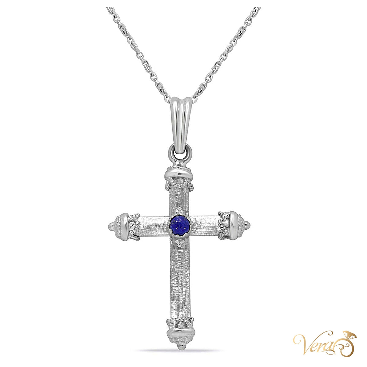 18K White Gold Crucifix Pendant with Lapis Lazuli – 42mm - alternate view
