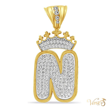 10K Yellow Gold Crowned Letter “N” Pendant with CZ - alternate view