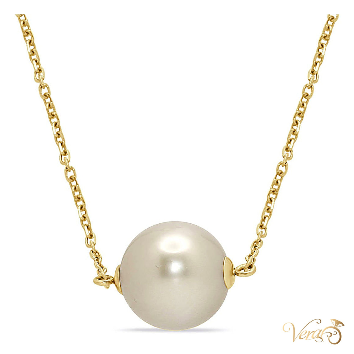 14K Yellow Gold Pearl Pendant with Chain – 19" - alternate view