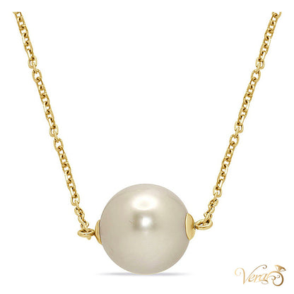 14K Yellow Gold Pearl Pendant with Chain – 19" - alternate view