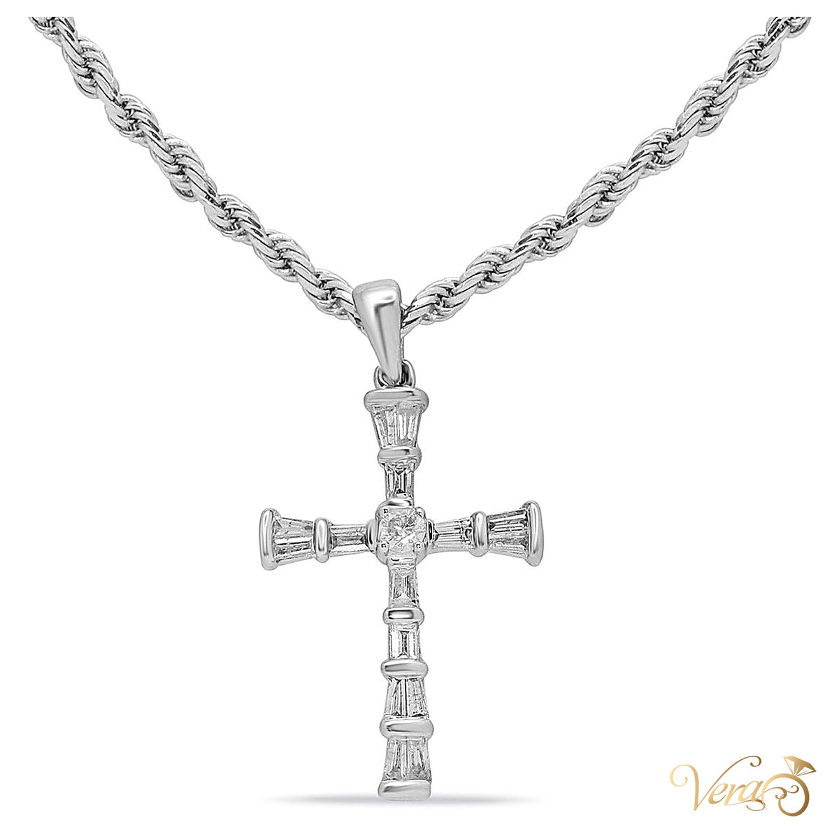 14K White Gold Crucifix Pendant with 0.50ct Diamond – 29mm - alternate view