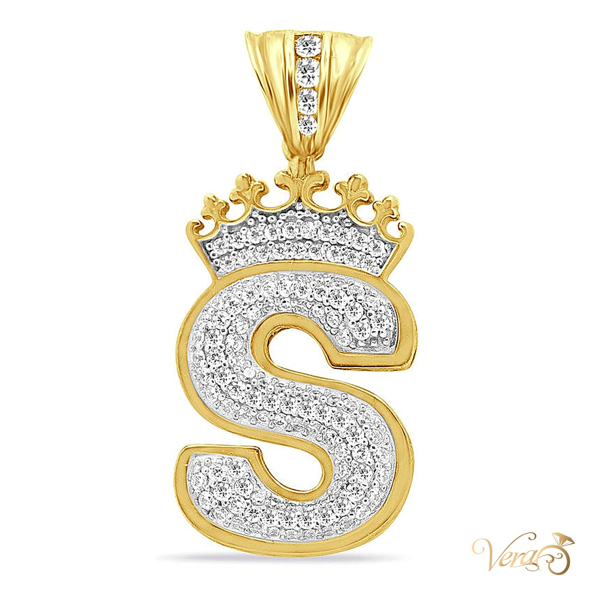 10K Yellow Gold Crowned Letter “S” Pendant with CZ - alternate view