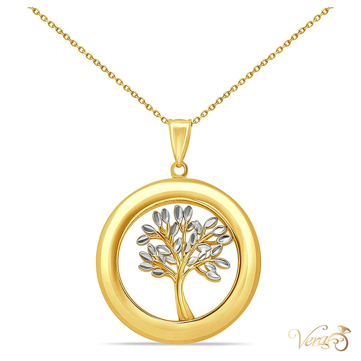 14K Yellow Gold Round Tree Pendant Necklace – 18", 3.27g - alternate view
