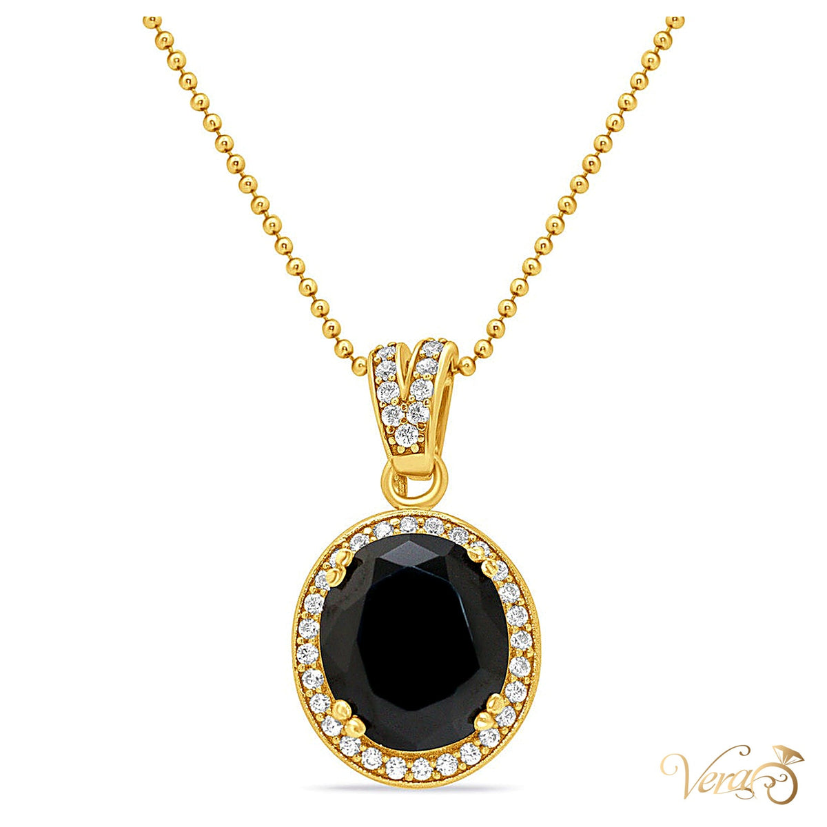 10K Yellow Gold Onyx Pendant with CZ Accents – 29mm, 7.48g - alternate view