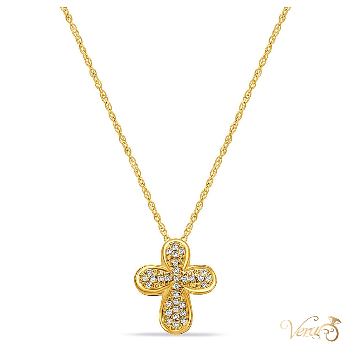 14K White Gold Crucifix Pendant Necklace with 0.15 ct Natural Diamond – 16" - alternate view