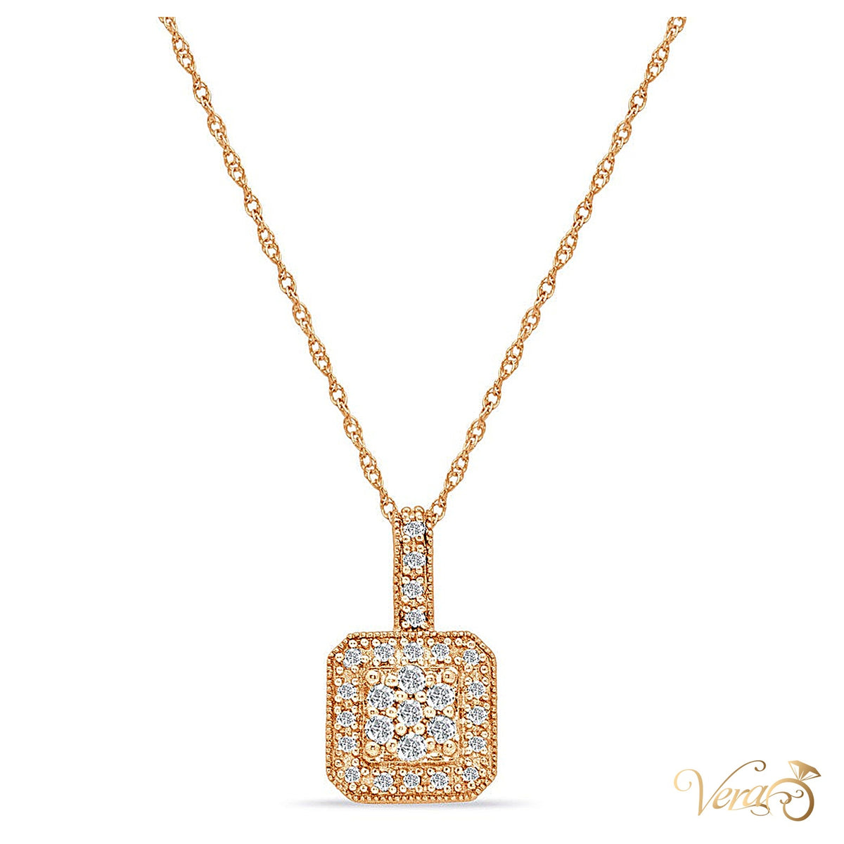 10K Rose Gold Diamond Pendant Necklace with 0.15 ct Natural Diamond – 18" - alternate view