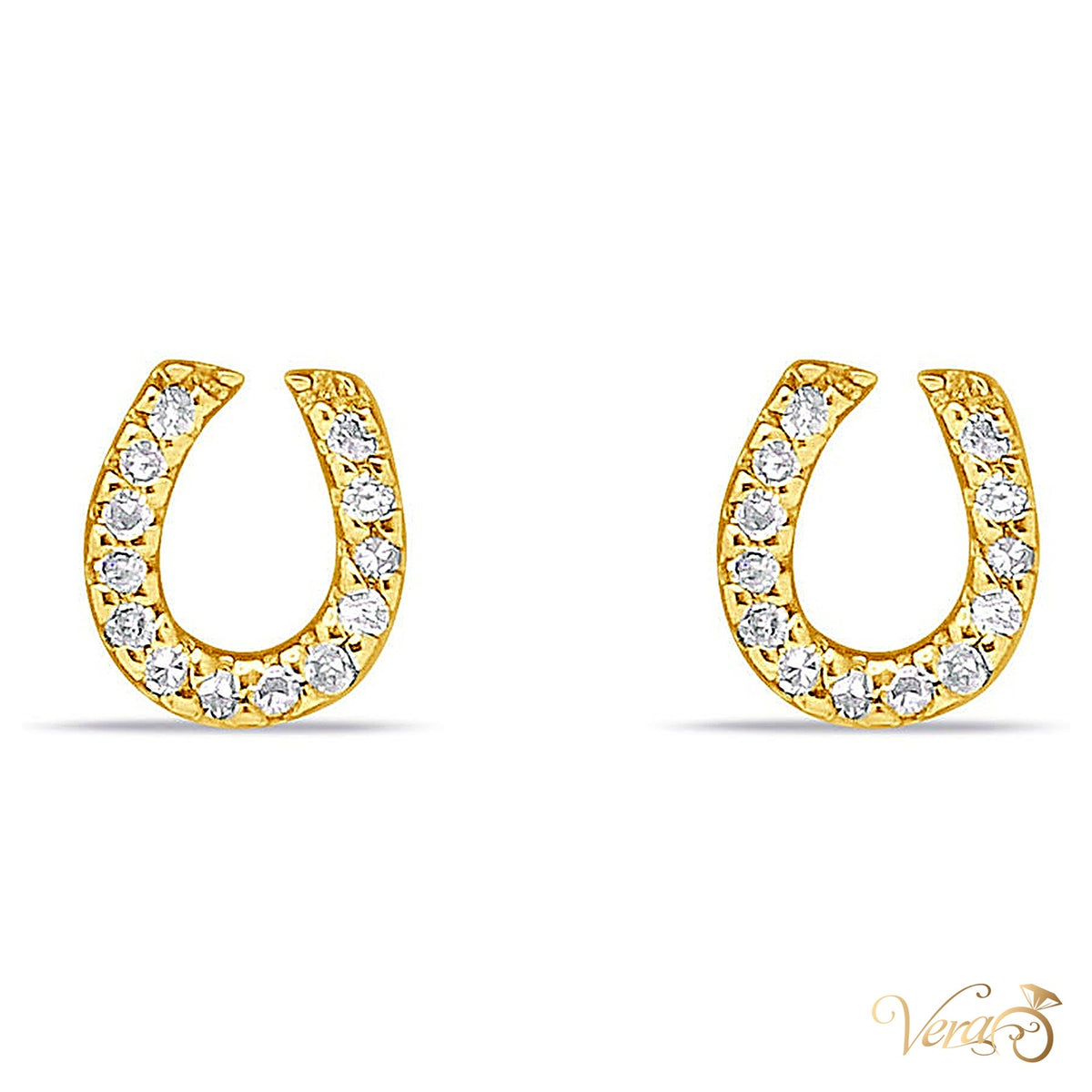 14K Yellow Gold Horseshoe Stud Earrings with 0.10ct Diamonds, 6.7mm, 0.9g - alternate view