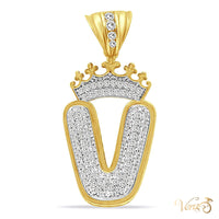 10K Yellow Gold Crowned Letter “V” Pendant with CZ