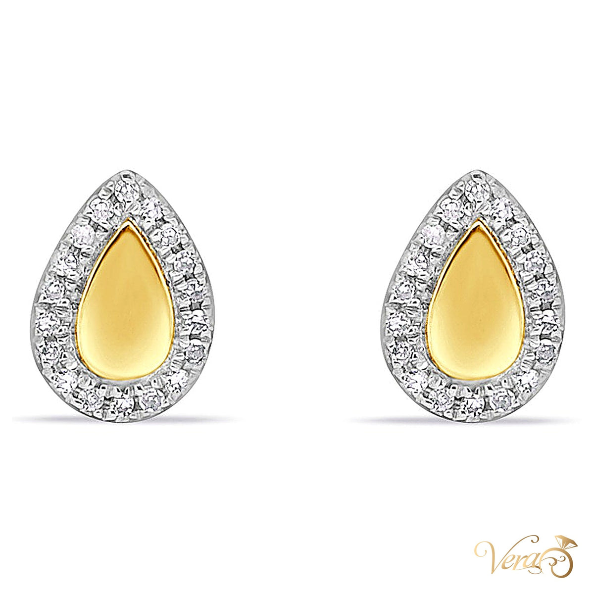 14K Yellow Gold Waterdrop Stud Earrings with 0.10ct Natural Diamonds, 8mm, 1.0g - alternate view