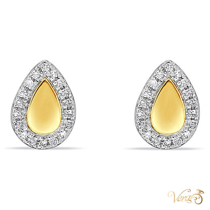 14K Yellow Gold Waterdrop Stud Earrings with 0.10ct Natural Diamonds, 8mm, 1.0g - alternate view