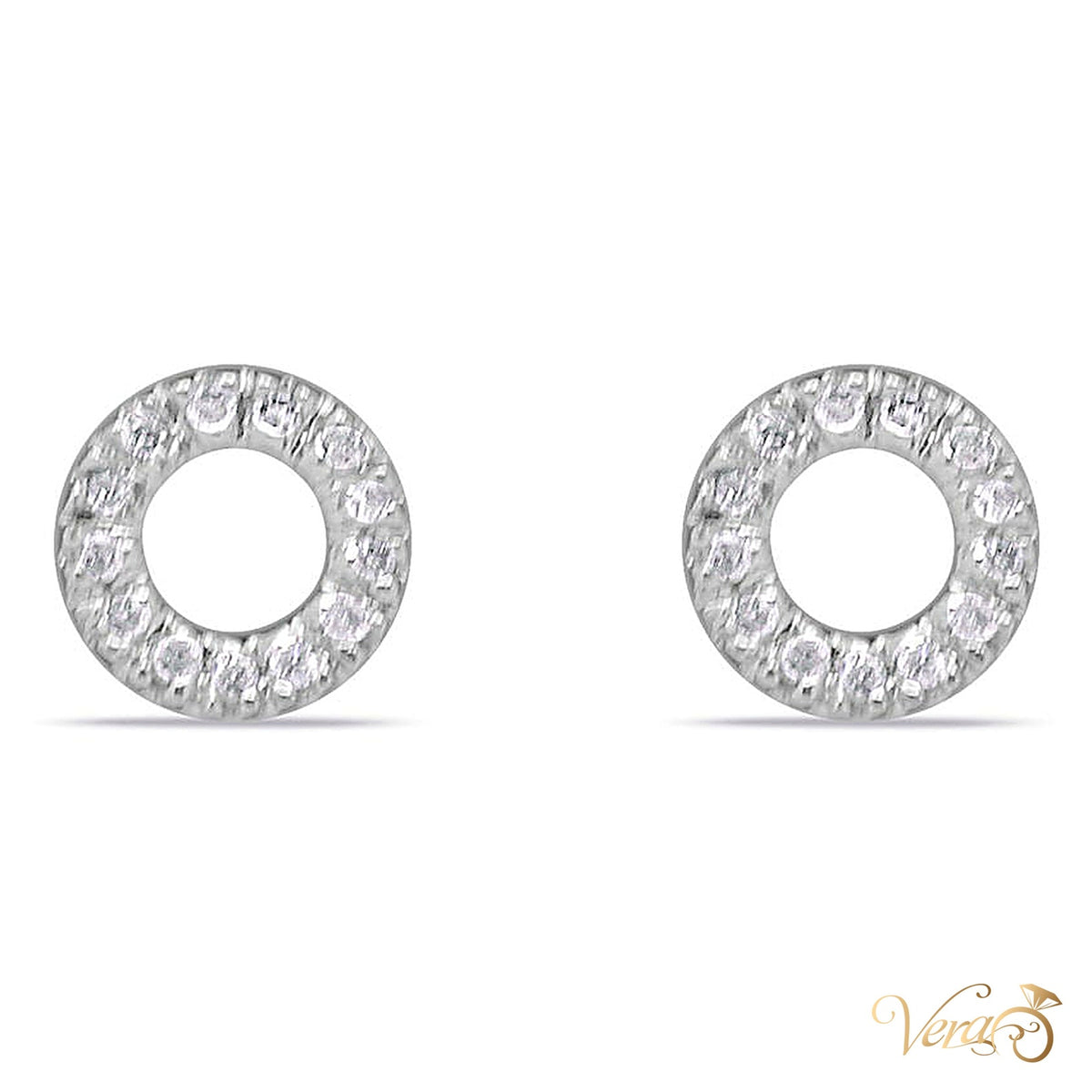 14K White Gold Halo Stud Earrings with 0.10ct Natural Diamonds, 7mm, 1.2g - alternate view