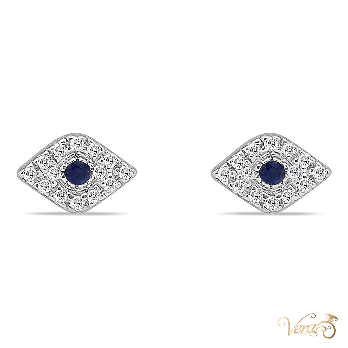14K White Gold Evil Eye Stud Earrings with Topaz and 0.10ct Diamonds, 5mm, 1.0g - alternate view