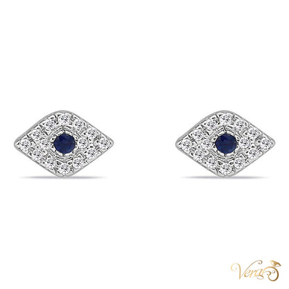 14K White Gold Evil Eye Stud Earrings with Topaz and 0.10ct Diamonds, 5mm, 1.0g - alternate view