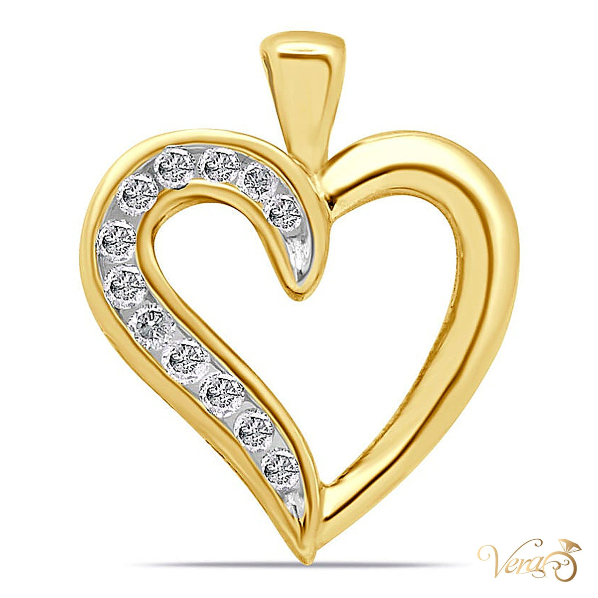 10K Yellow Gold Heart Pendant with 0.20ct Natural Diamond, 20mm, 1.3g - alternate view
