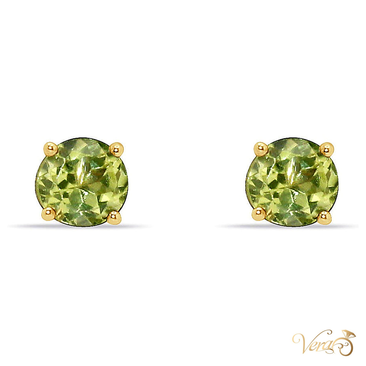 14K Yellow Gold Peridot Stud Earrings, 4.8mm, 0.62g - alternate view