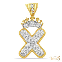 10K Yellow Gold Crowned Letter “X” Pendant with CZ