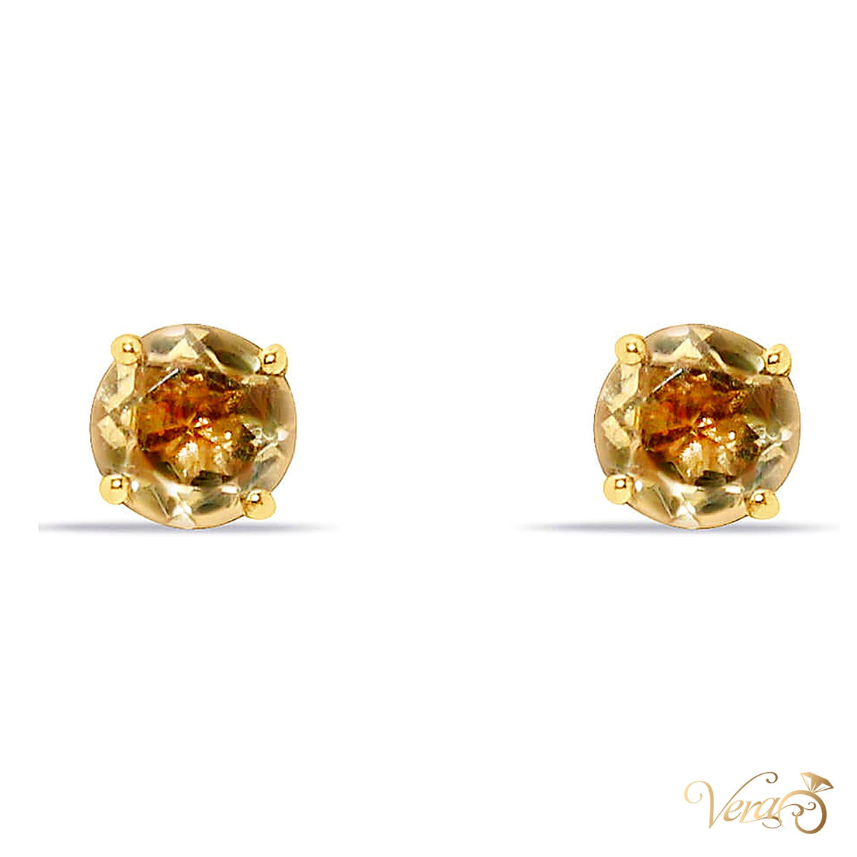 14K Yellow Gold Smoky Topaz Stud Earrings, 4.8mm, 0.63g - alternate view