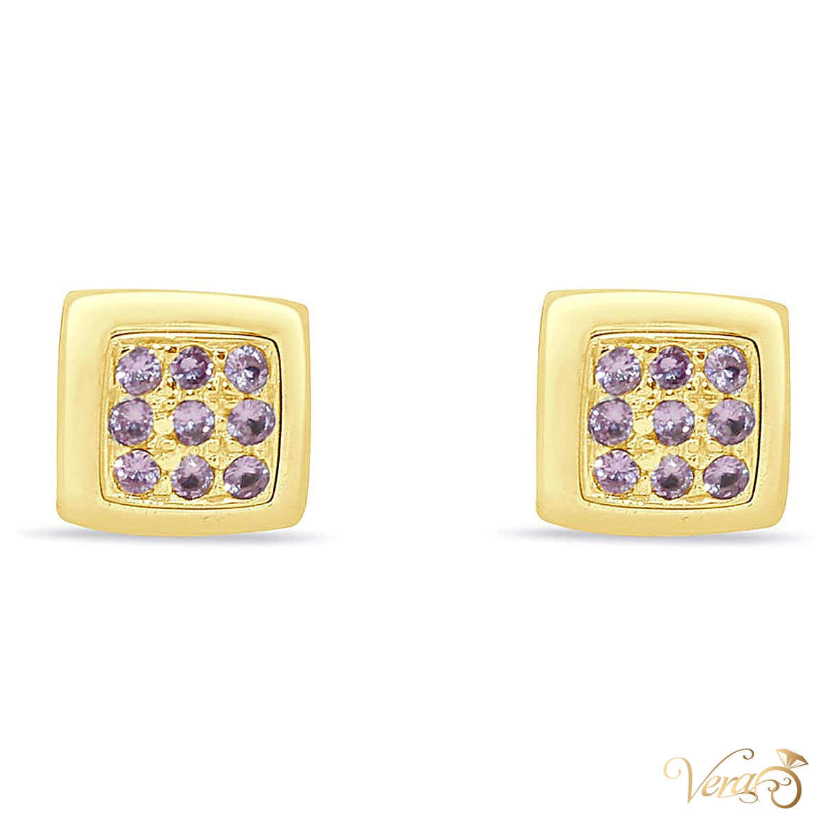 18K White Gold Stud Earrings with Pink Sapphire, 9mm, 4.20g - alternate view