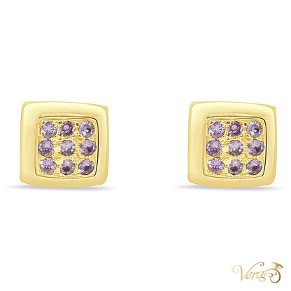 18K White Gold Stud Earrings with Pink Sapphire, 9mm, 4.20g - alternate view