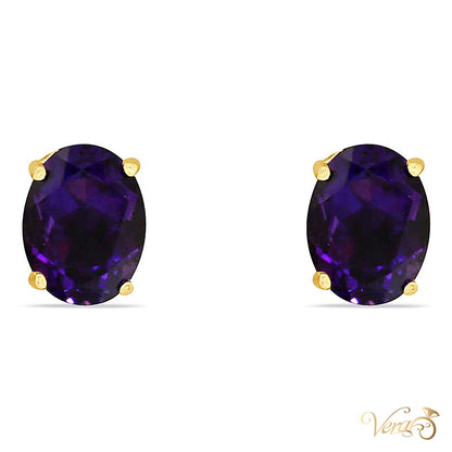 14K Yellow Gold Amethyst Stud Earrings, 8mm, 1.1g - alternate view