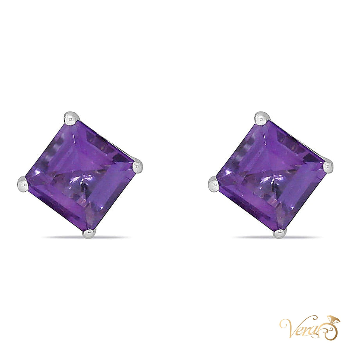 14K White Gold Amethyst Stud Earrings, 7mm, 1.24g - alternate view