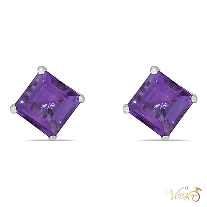 14K White Gold Amethyst Stud Earrings, 7mm, 1.24g - alternate view